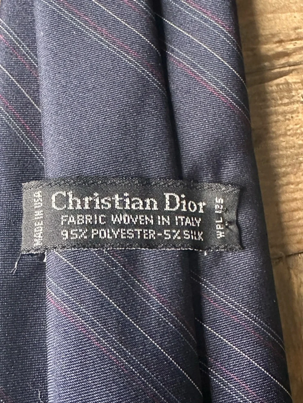 Vintage Christian Dior USA Striped Logo Navy Blue Red Men’s Designer Neck Tie